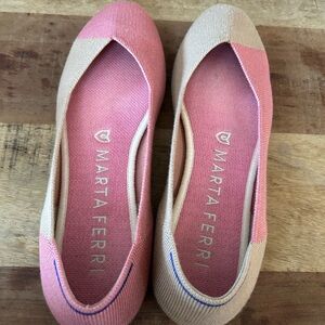 Rothy's Marta Ferri Pink and Tan Flats